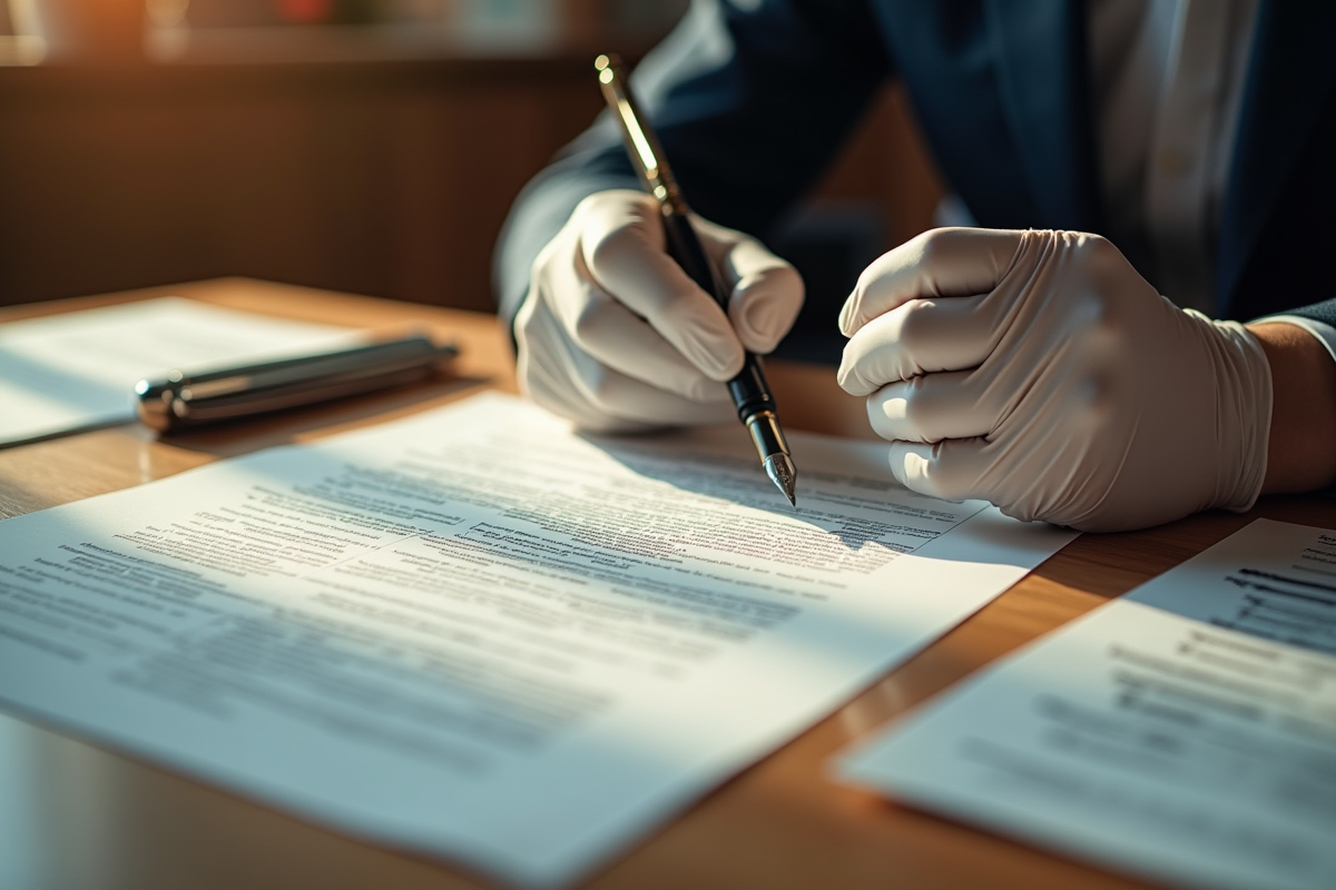 Main tenant une loupe sur un contrat d