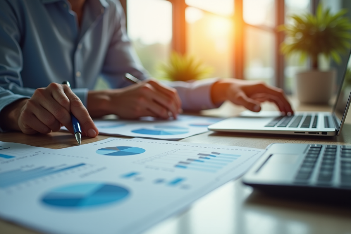 Personne analysant des graphiques financiers au bureau