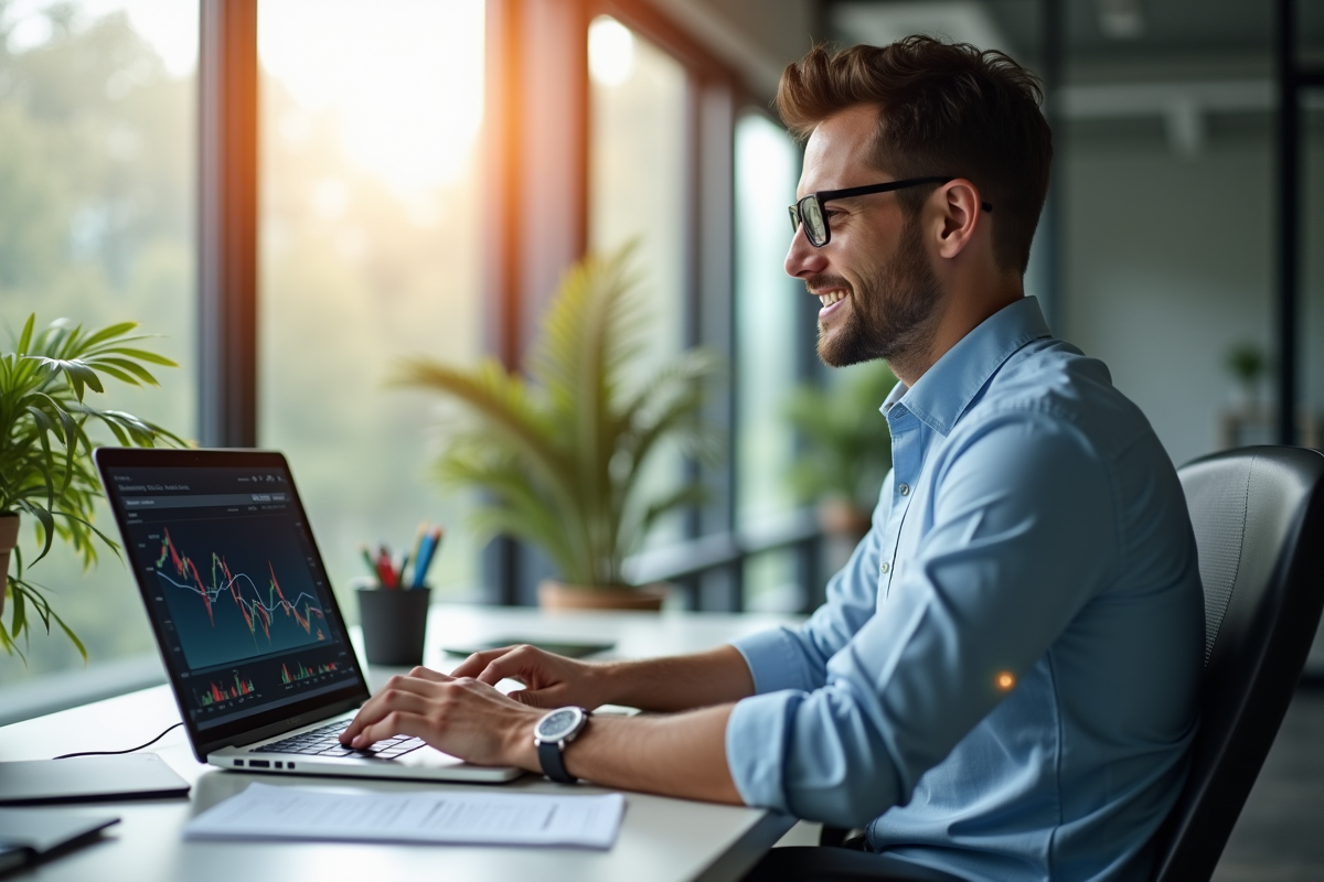 Professionnel confiant analysant graphiques financiers au bureau