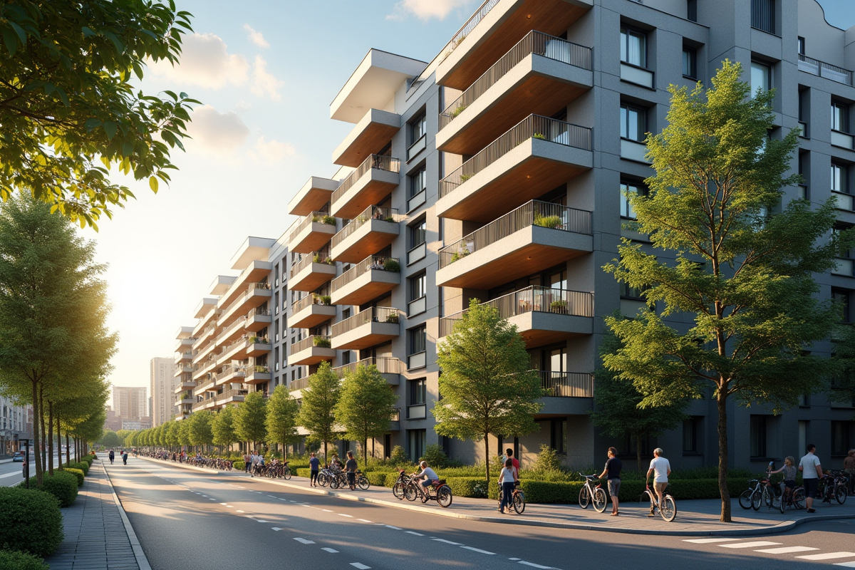 Immeuble moderne ensoleille avec balcons et verdure
