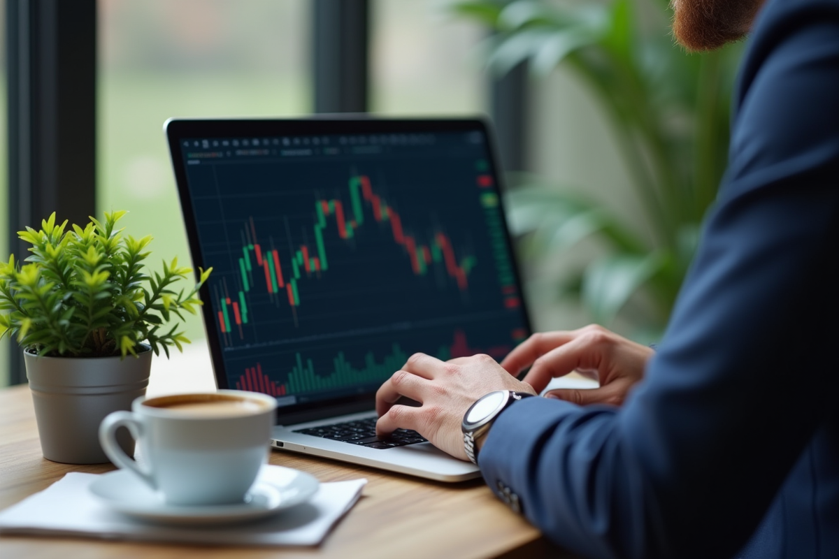 Banquier professionnel analysant graphique bitcoin sur ordinateur