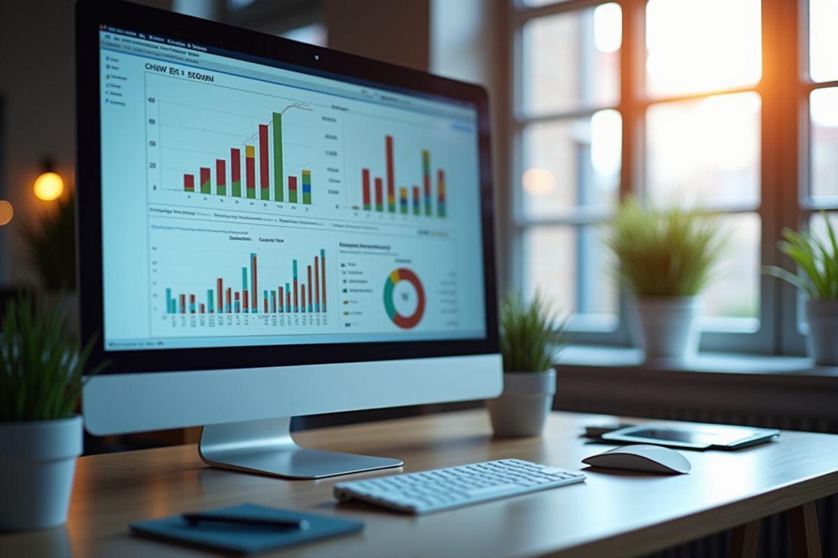 Espace de travail moderne avec graphique SEO et résultats de recherche
