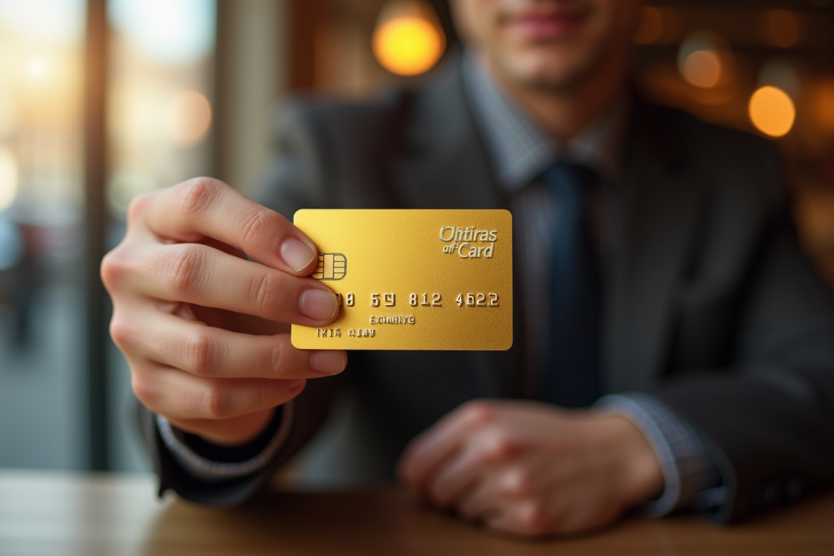 Carte de debit en or tenue par une personne élégante