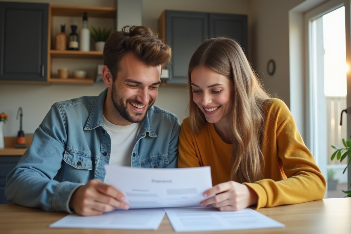 Jeune couple examinant des papiers de prêt et d