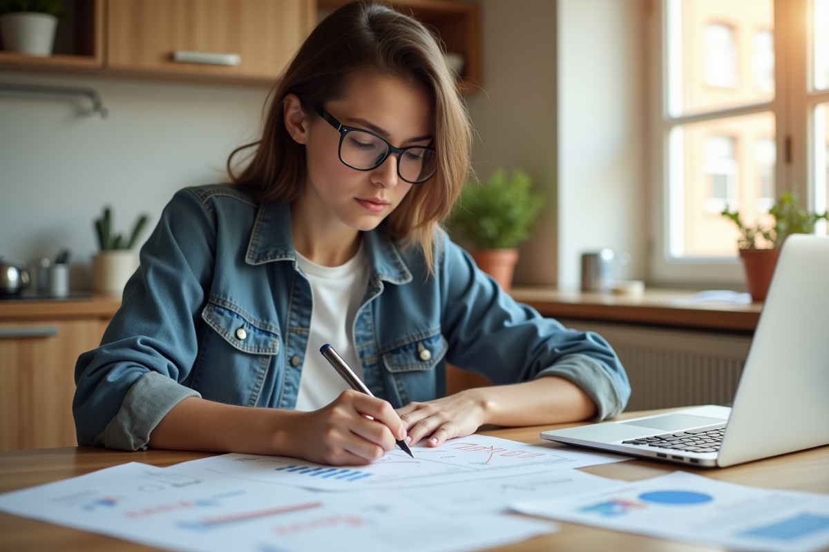 Jeune propriétaire remplissant un formulaire de demande de subvention rénovation