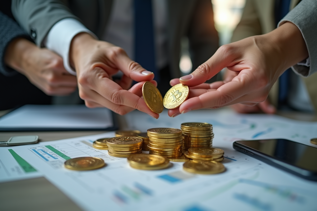 Echange de pièces d or et d argent symbolisant la monnaie digitale