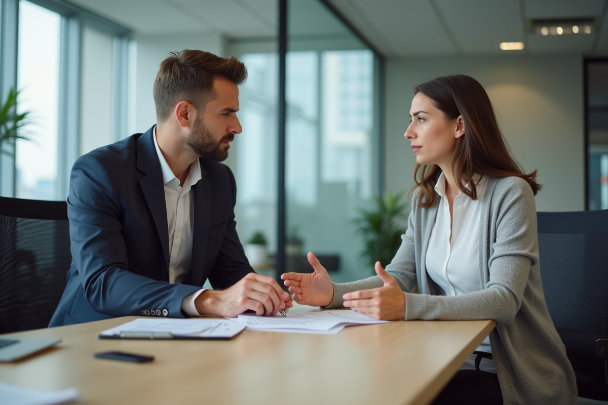 Femme discutant avec un conseiller bancaire au bureau