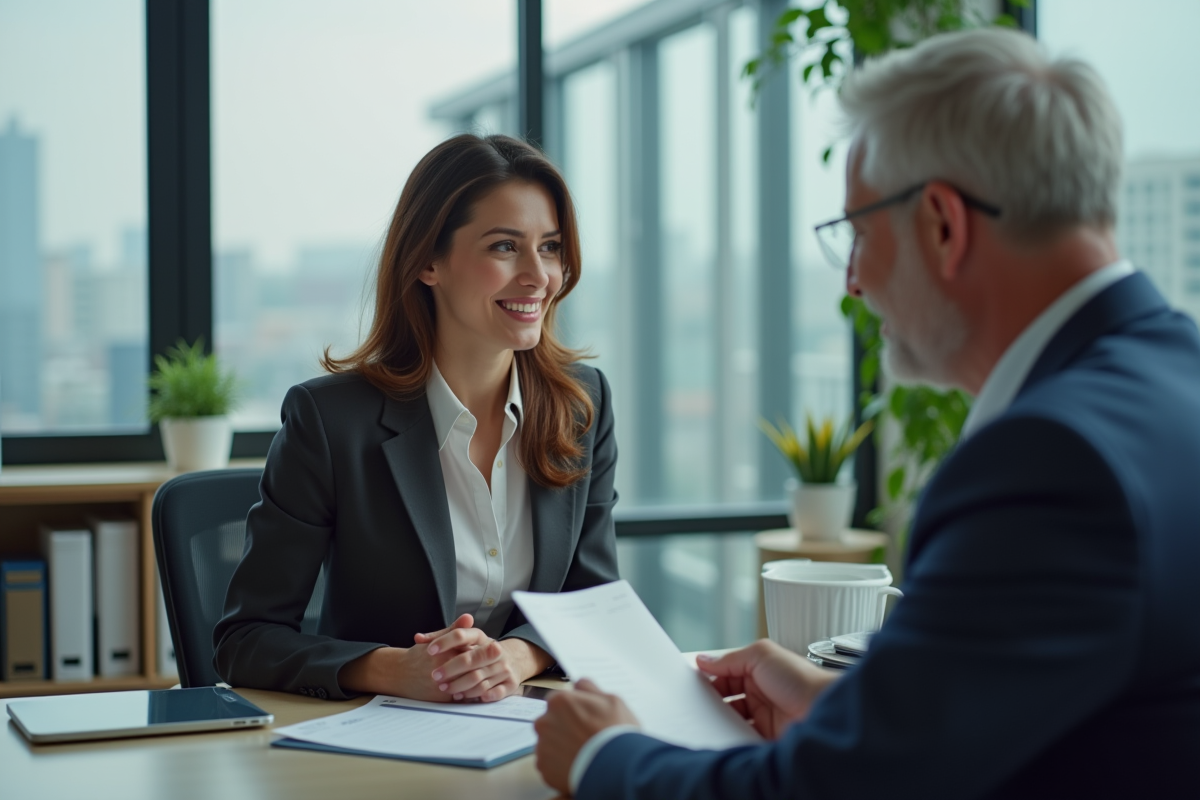 Femme discutant avec un conseiller financier dans un bureau professionnel