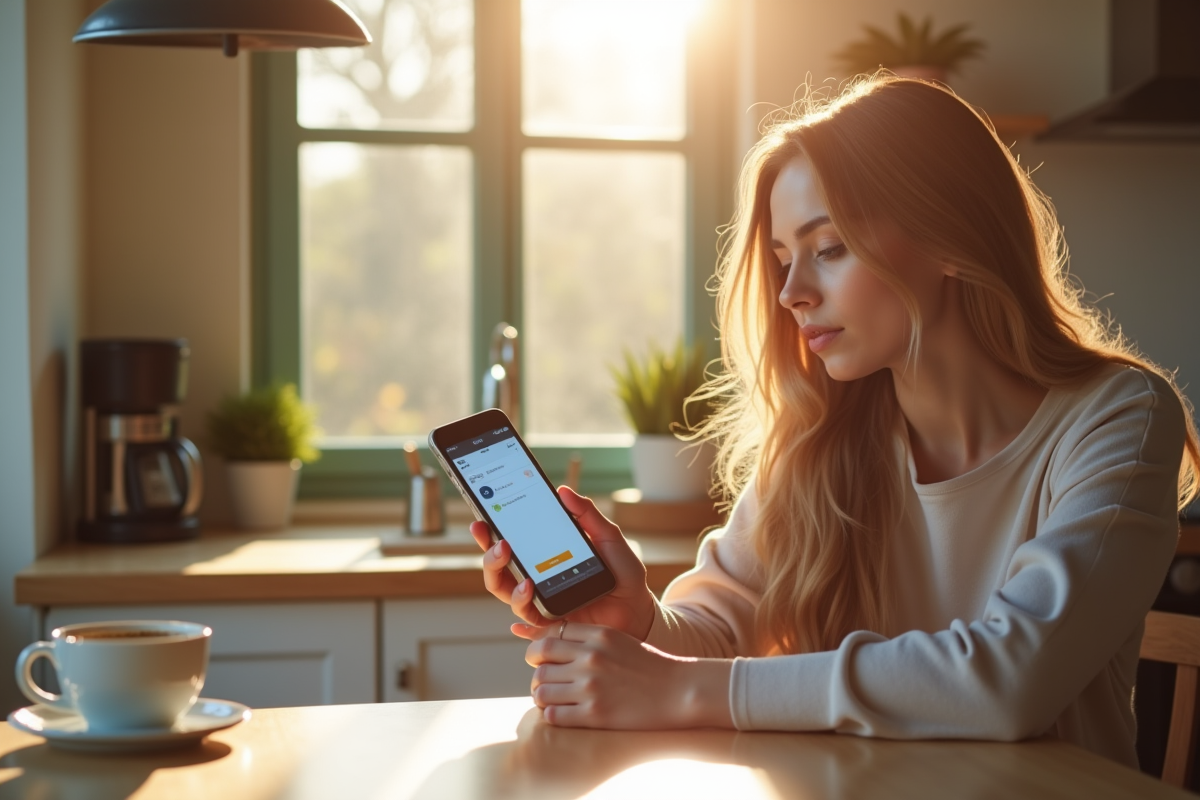 Jeune femme utilisant une application bancaire sur son téléphone