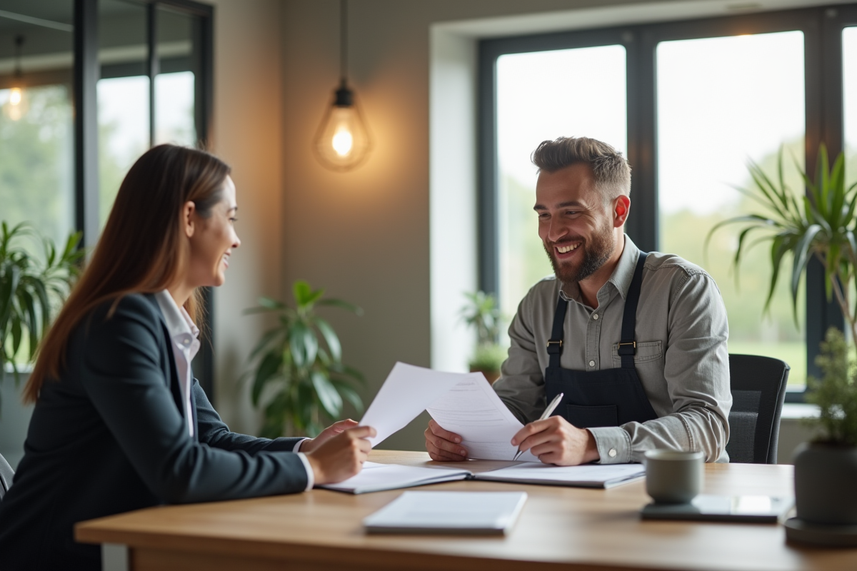 Fermeur souriant dans un bureau moderne de banque