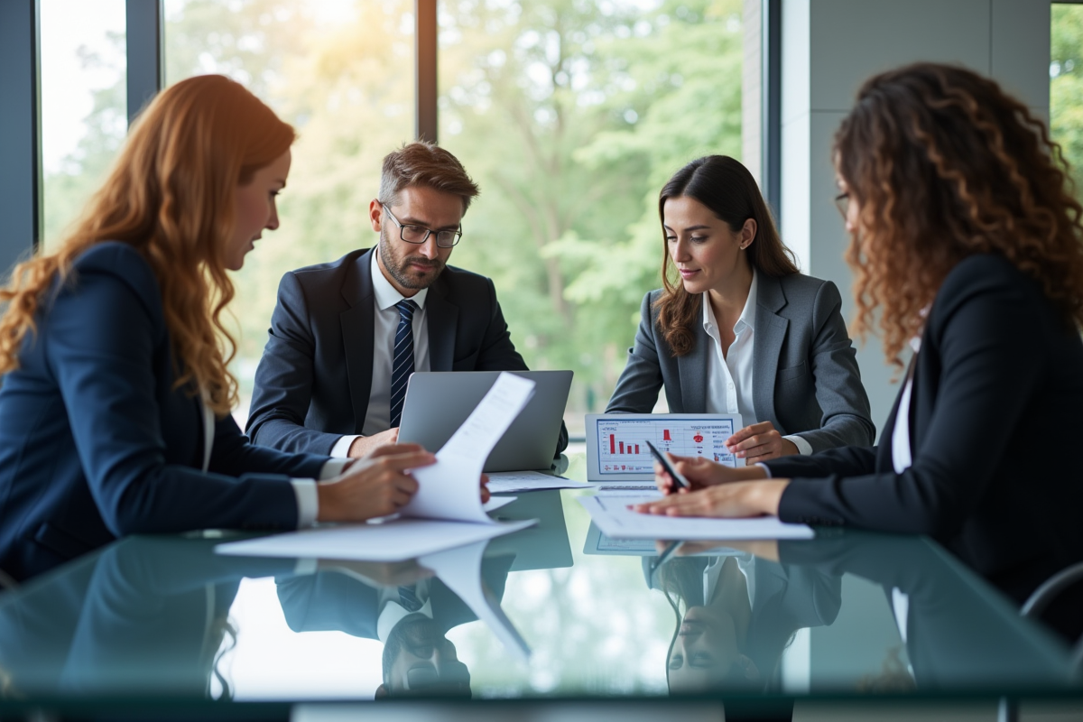 Groupe de professionnels analysant des graphiques financiers