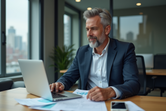 Homme d'affaires en réunion analysant des rapports financiers