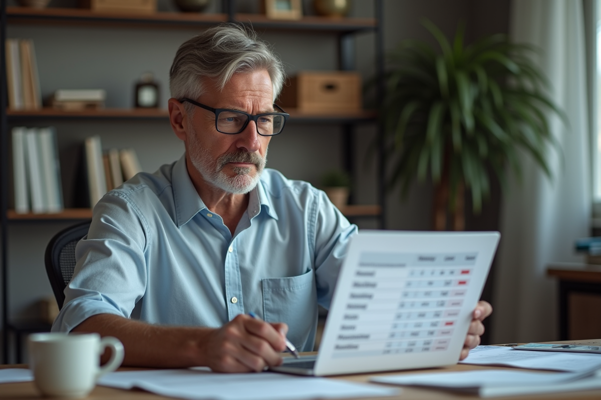 Homme étudiant un graphique d