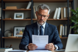 Homme d'affaires en costume étude un relevé financier