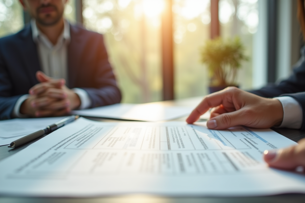 Main passant un formulaire de pension sur un bureau moderne
