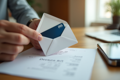 Mains tenant une enveloppe avec une nouvelle carte bancaire