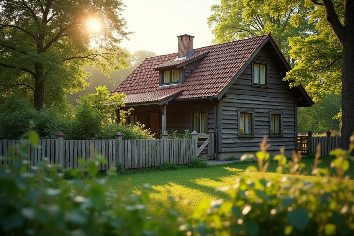 Maison de campagne en Europe avec jardin verdoyant