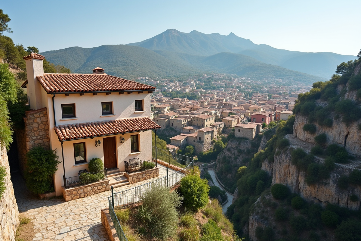 Petite maison méditerranéenne sur une colline en village