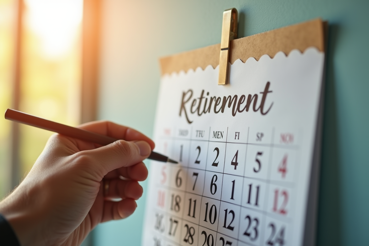 Main marquant une date de retraite sur un calendrier