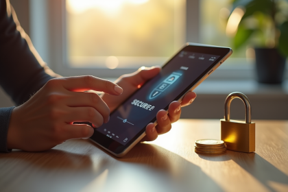 Main tenant une tablette avec portefeuille crypto sécurisé