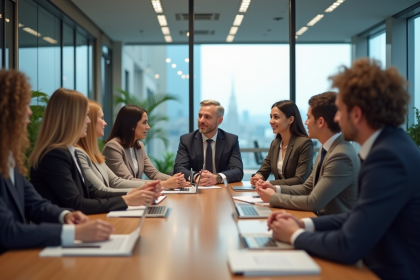 Groupe de professionnels en réunion dans un bureau moderne