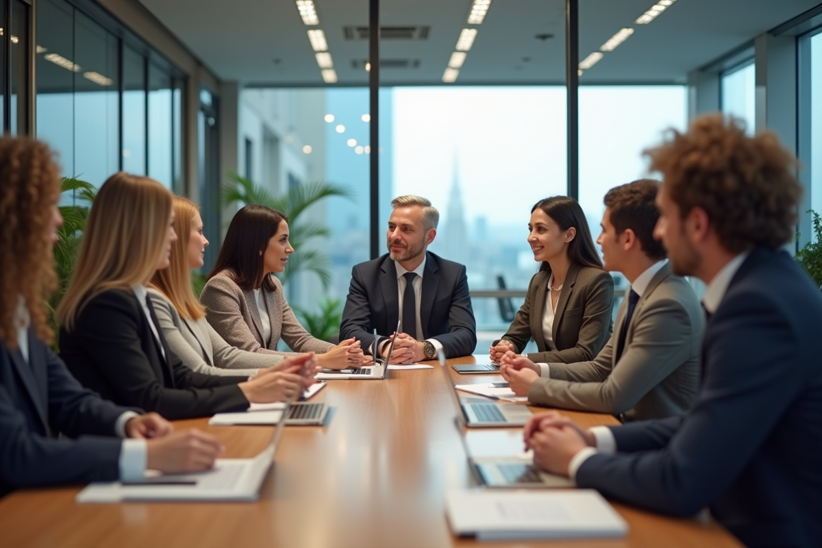 Groupe de professionnels en réunion dans un bureau moderne