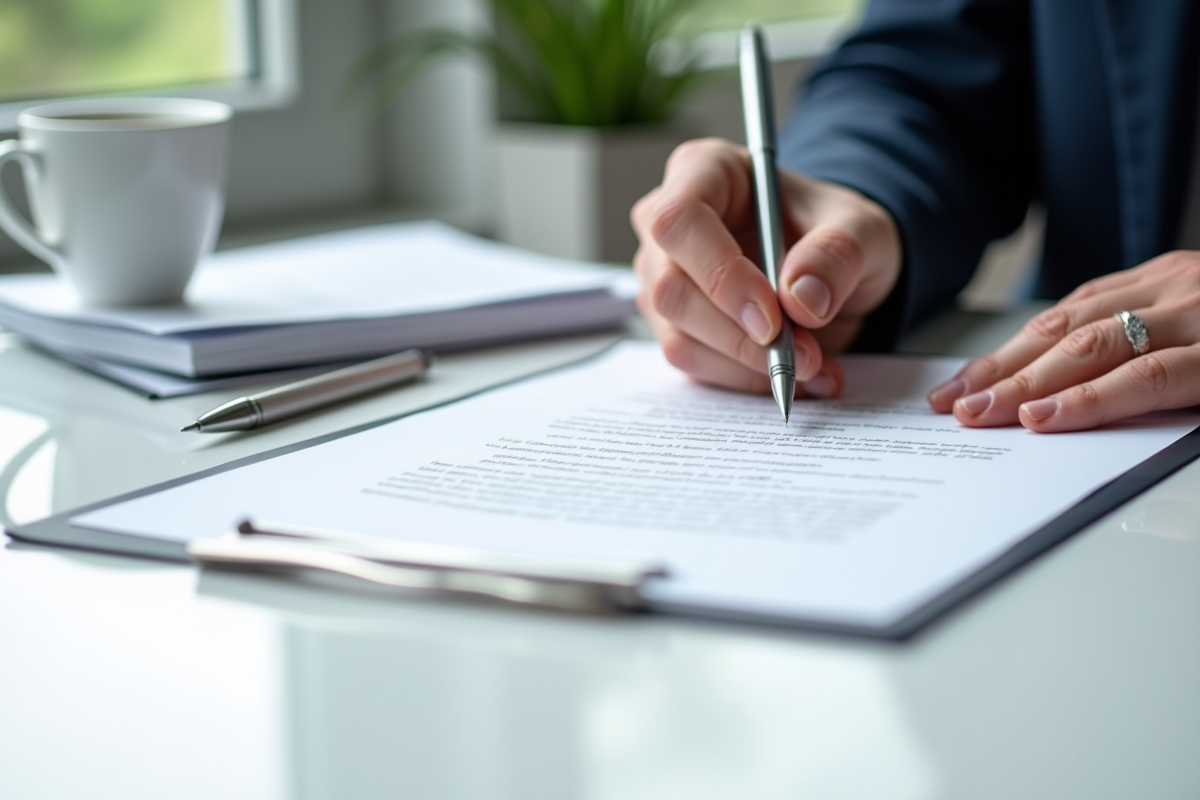 Gros plan sur la signature d un contrat sur une table blanche